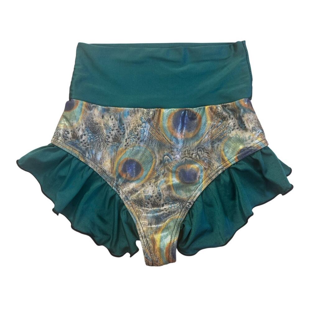 FABLES By BARRIE Custom Metallic Peacock Ruffled Festival Rave Party Bikini Sz S - Picture 4 of 9